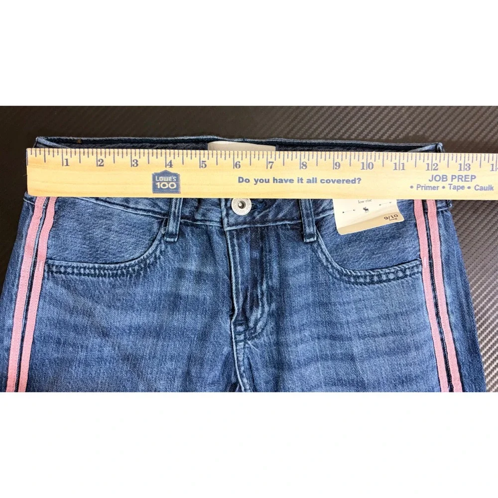 Abercrombie Kids Low Rise Baggy Jeans Blue Pink Side Stripe Bows 9/10 Long NWT